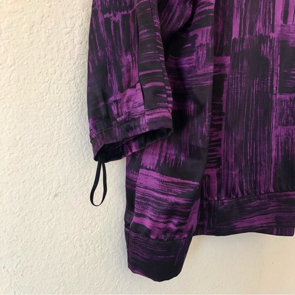 ANNE KLEIN 100% Silk Purple & Black Paint Brush Pattern Blouse – Women's Large - Picture 4 of 10